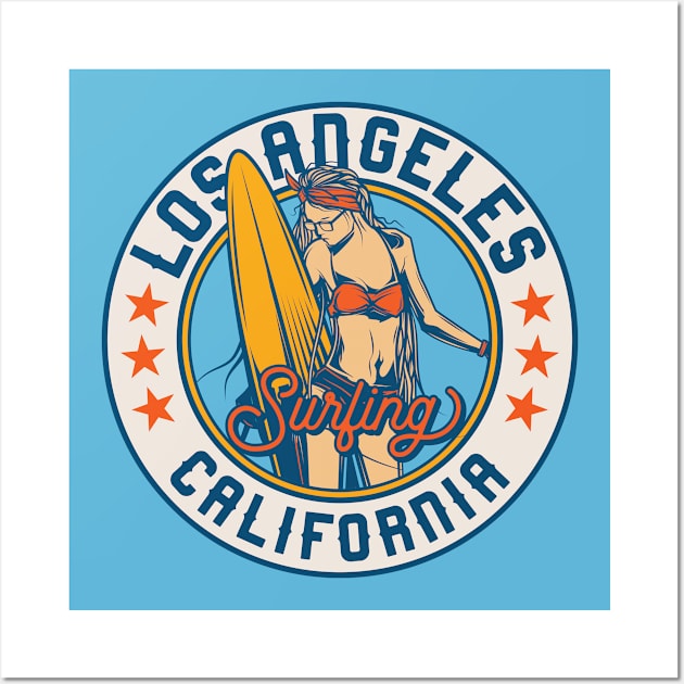 Vintage Surfing Badge for Los Angeles, California Wall Art by SLAG_Creative